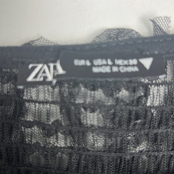 ZARA Women's Black Fringe Textured Short Sleeve Cropped Blouse Top Size L - Picture 10 of 12